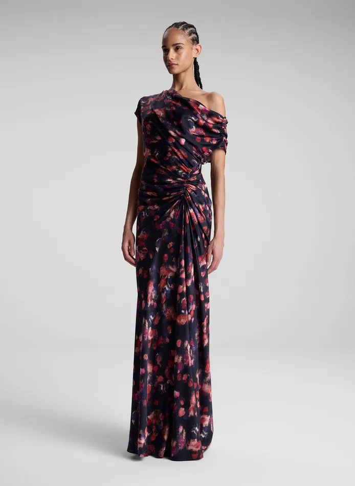 Women Poppy Stretch Silk Gown Navy Multi ALC Dresses