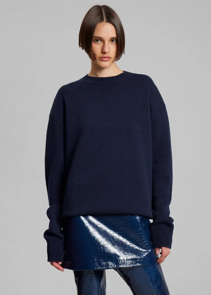 Women Rafaela Padded Knit Sweater 8211 Navy The Frankie Shop Knitwear