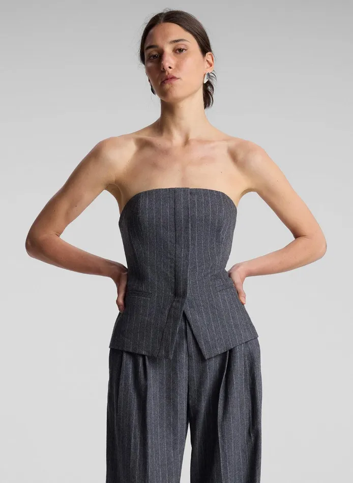 Women Renee Strapless Wool Cashmere Pinstripe Top Grey Melange ALC Tops