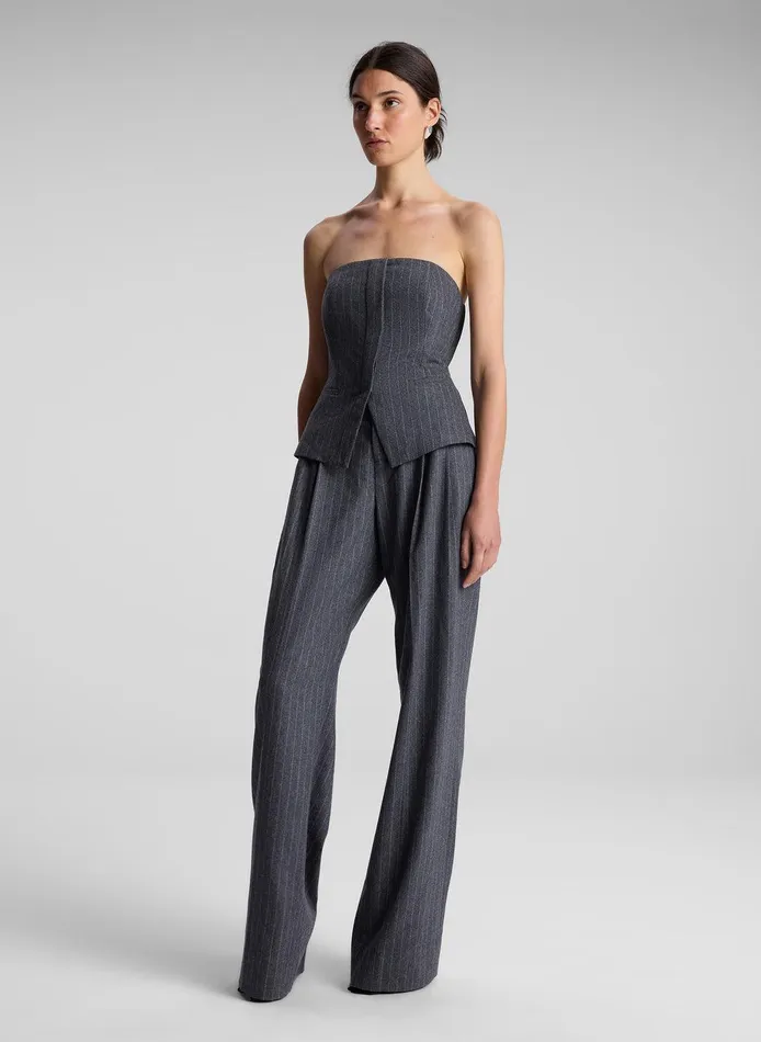 Women Renee Strapless Wool Cashmere Pinstripe Top Grey Melange ALC Tops