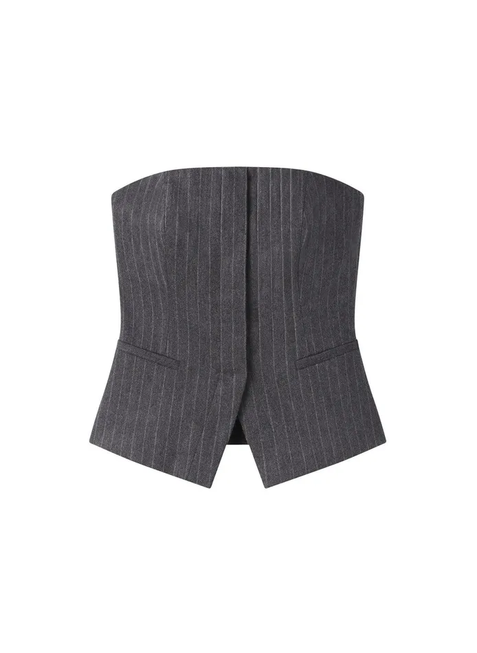 Women Renee Strapless Wool Cashmere Pinstripe Top Grey Melange ALC Tops