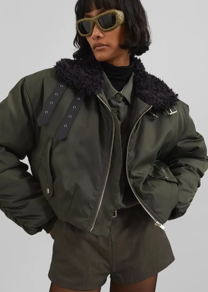 Women Riano Cropped Bomber Jacket 8211 Khaki The Frankie Shop Outerwear