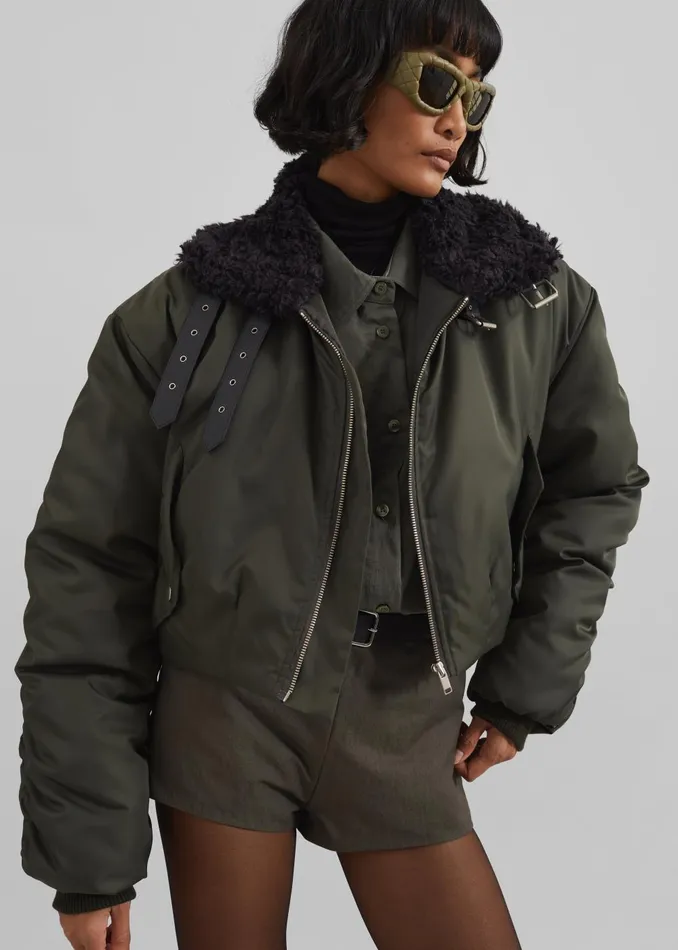 Women Riano Cropped Bomber Jacket 8211 Khaki The Frankie Shop Outerwear