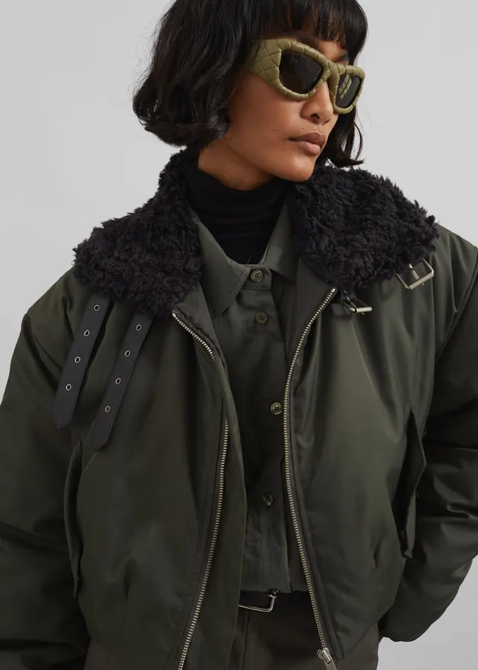 Women Riano Cropped Bomber Jacket 8211 Khaki The Frankie Shop Outerwear