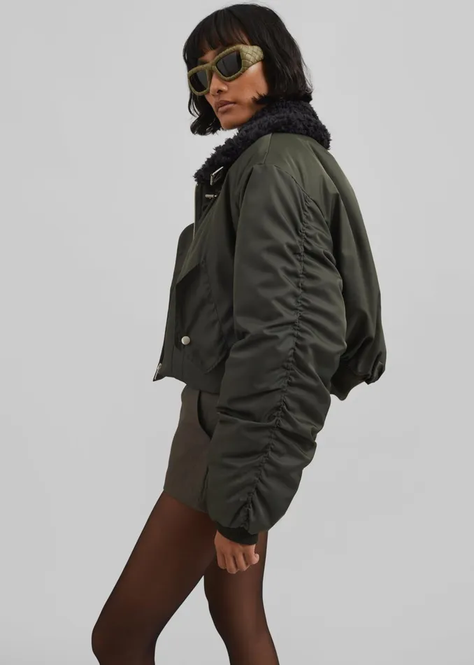 Women Riano Cropped Bomber Jacket 8211 Khaki The Frankie Shop Outerwear