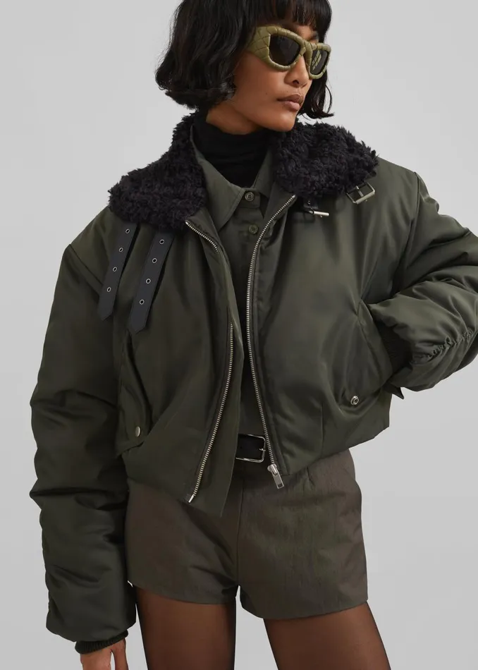 Women Riano Cropped Bomber Jacket 8211 Khaki The Frankie Shop Outerwear