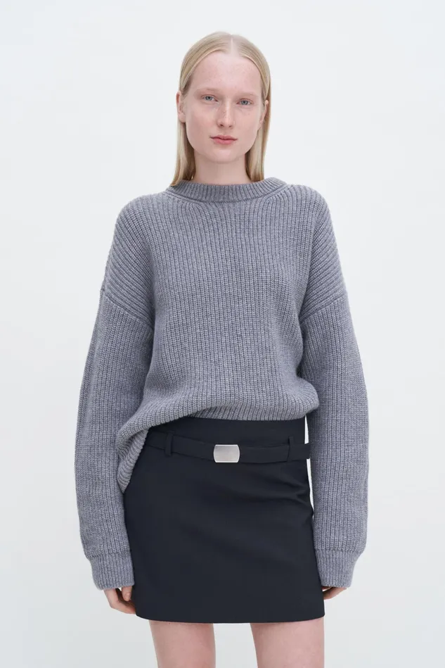 Women Ribbed Wool Cashmere Sweater Mid Grey Melange Filippa K Knitwear