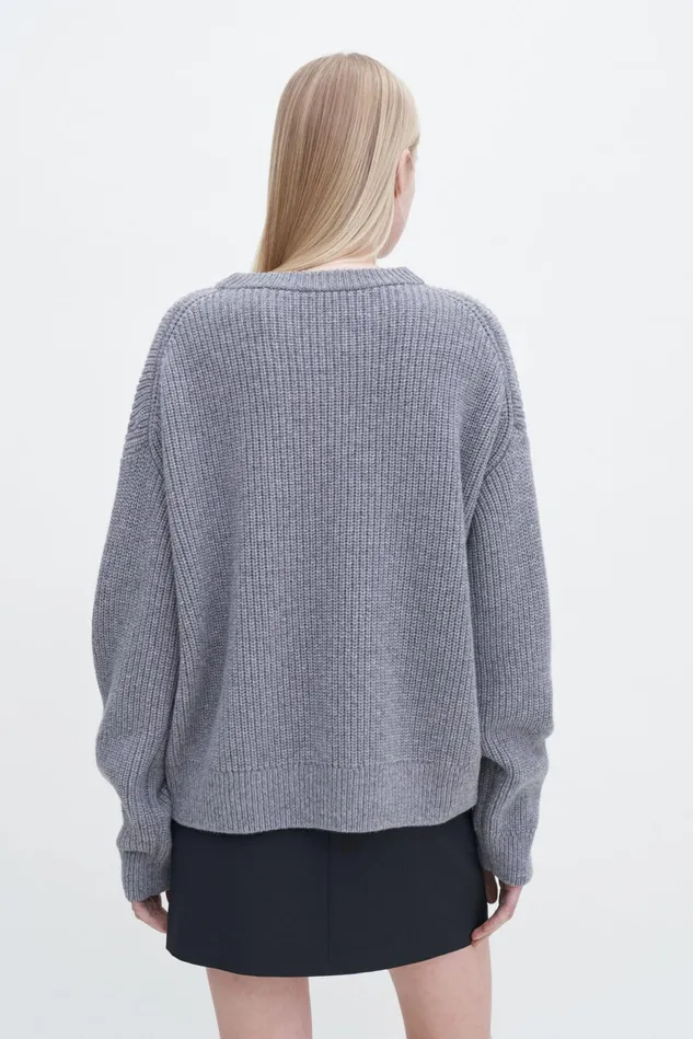 Women Ribbed Wool Cashmere Sweater Mid Grey Melange Filippa K Knitwear