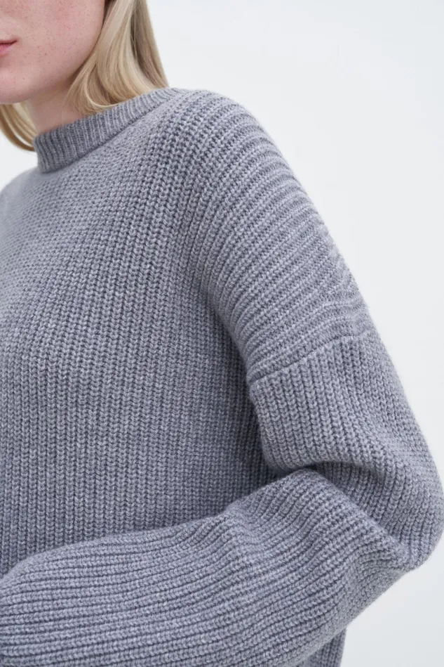 Women Ribbed Wool Cashmere Sweater Mid Grey Melange Filippa K Knitwear