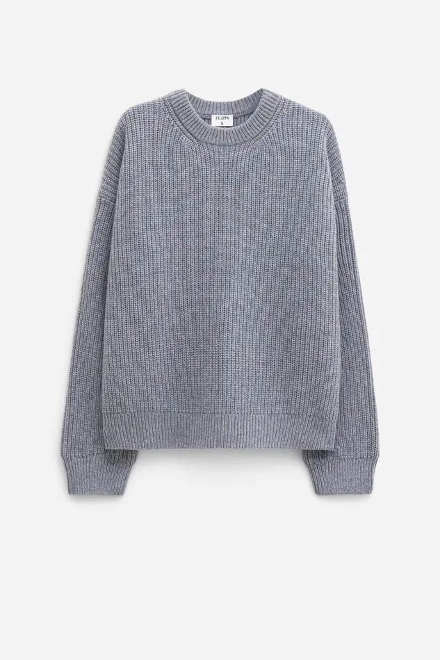 Women Ribbed Wool Cashmere Sweater Mid Grey Melange Filippa K Knitwear