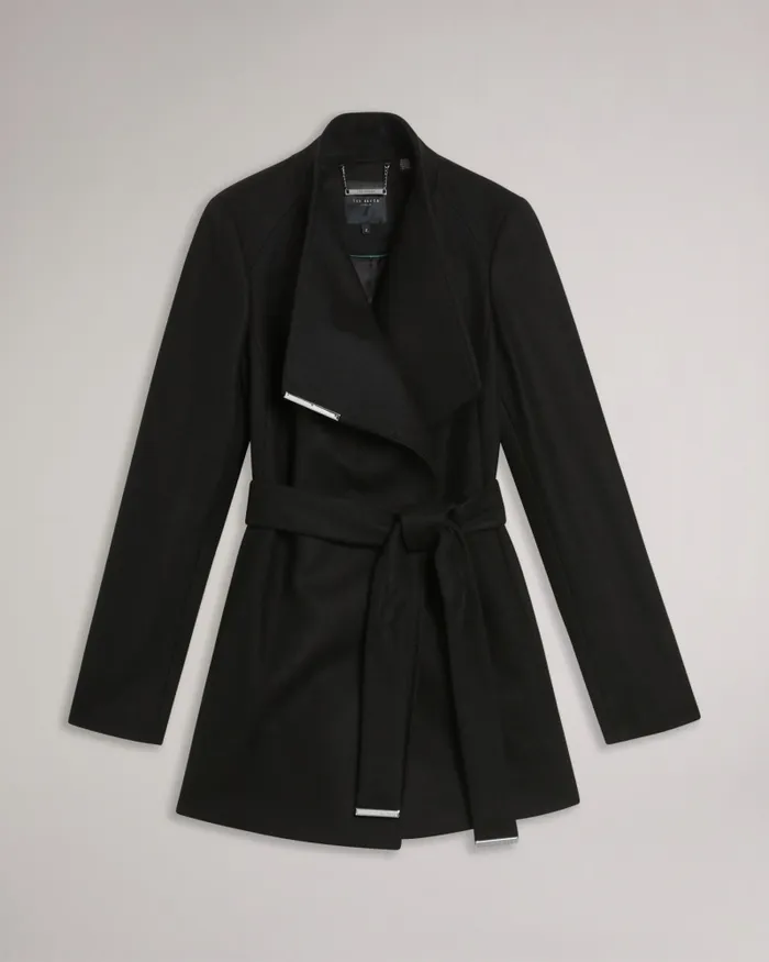 Women ROSESS 8211 Wool Wrap Short Coat Black Ted Baker Coats and Jackets
