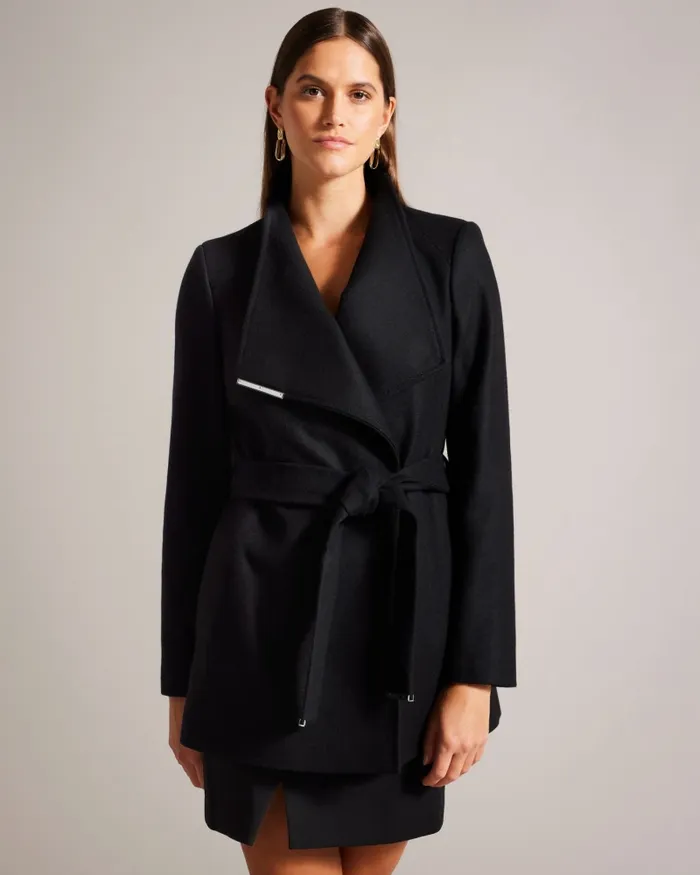 Women ROSESS 8211 Wool Wrap Short Coat Black Ted Baker Coats and Jackets