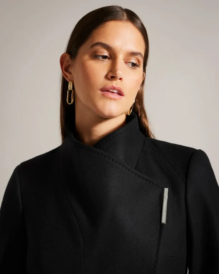 Women ROSESS 8211 Wool Wrap Short Coat Black Ted Baker Coats and Jackets