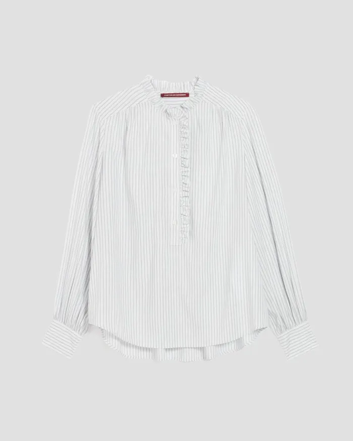 Women Ruffled Blouse St Black Blue Comptoir Des Cotonniers Blouses and Shirts and Tops