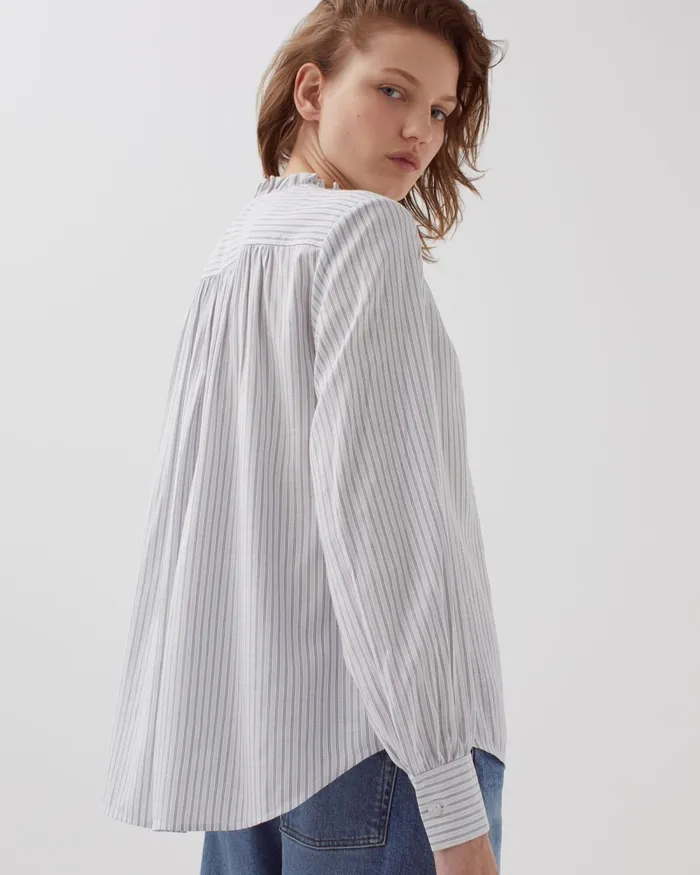 Women Ruffled Blouse St Black Blue Comptoir Des Cotonniers Blouses and Shirts and Tops