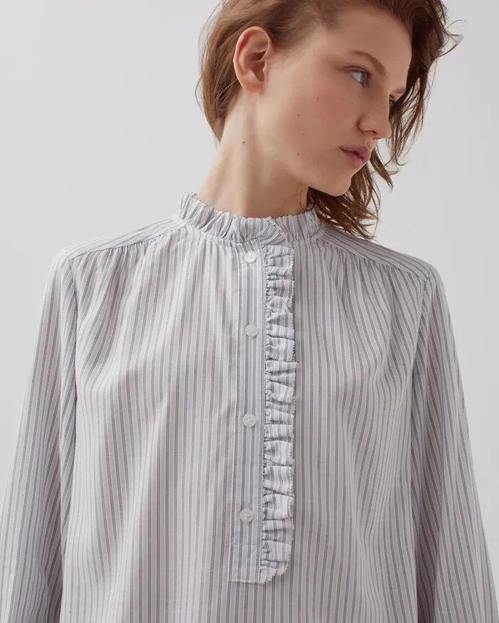 Women Ruffled Blouse St Black Blue Comptoir Des Cotonniers Blouses and Shirts and Tops