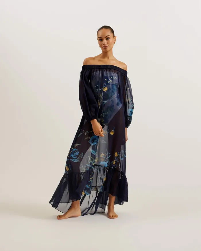 Women SABRINN 8211 Floral Off The Shoulder Maxi Beach Dress Navy Ted Baker Swimwear and Beachwear Women SABRINN 8211 Floral Off The Shoulder Maxi Beach Dress Navy Ted Baker Swimwear and Beachwear