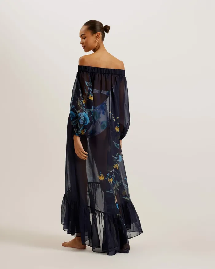 Women SABRINN 8211 Floral Off The Shoulder Maxi Beach Dress Navy Ted Baker Swimwear and Beachwear Women SABRINN 8211 Floral Off The Shoulder Maxi Beach Dress Navy Ted Baker Swimwear and Beachwear