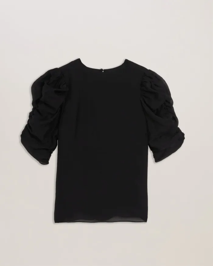 Women SACHIKO 8211 Short Puff Sleeve Organza Top Black Ted Baker Tops and Blouses
