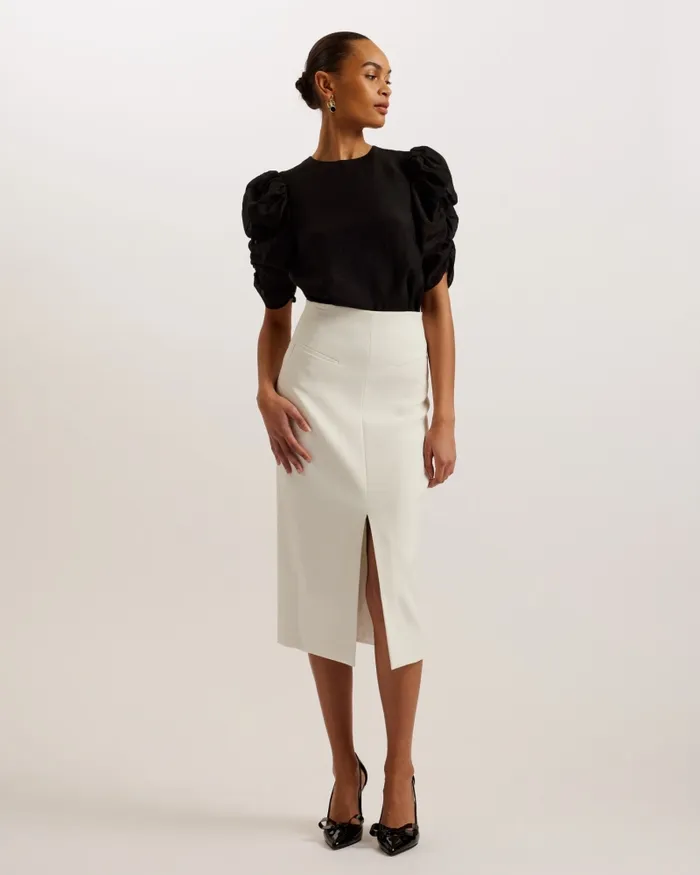 Women SACHIKO 8211 Short Puff Sleeve Organza Top Black Ted Baker Tops and Blouses
