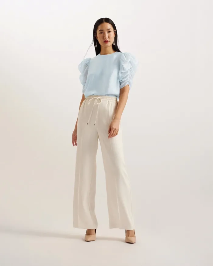 Women SACHIKO 8211 Short Puff Sleeve Organza Top Light Blue Ted Baker Tops and Blouses