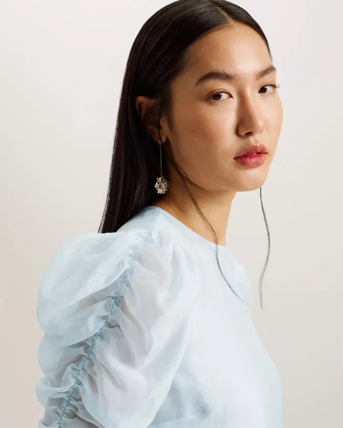 Women SACHIKO 8211 Short Puff Sleeve Organza Top Light Blue Ted Baker Tops and Blouses