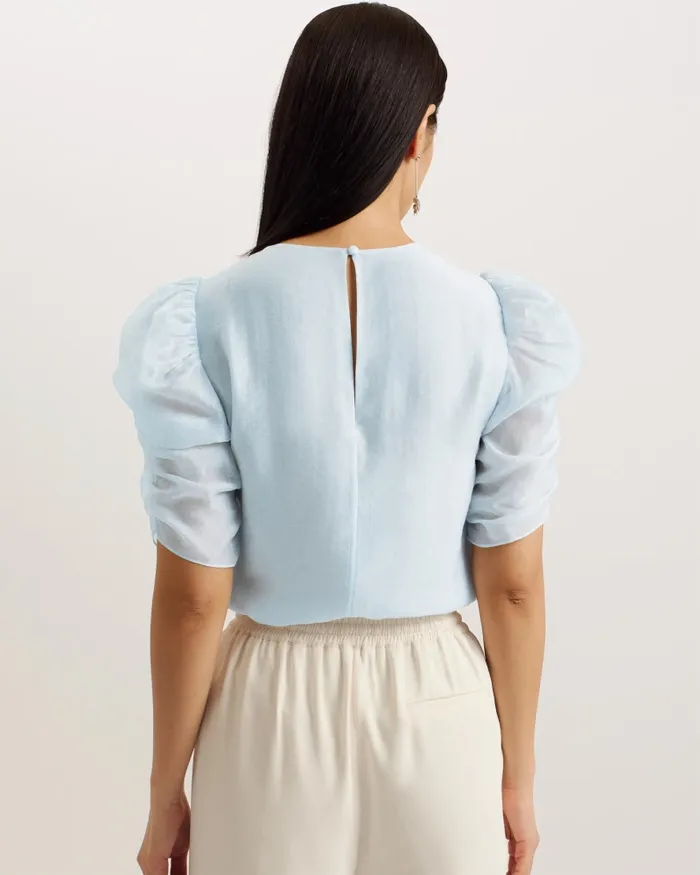 Women SACHIKO 8211 Short Puff Sleeve Organza Top Light Blue Ted Baker Tops and Blouses