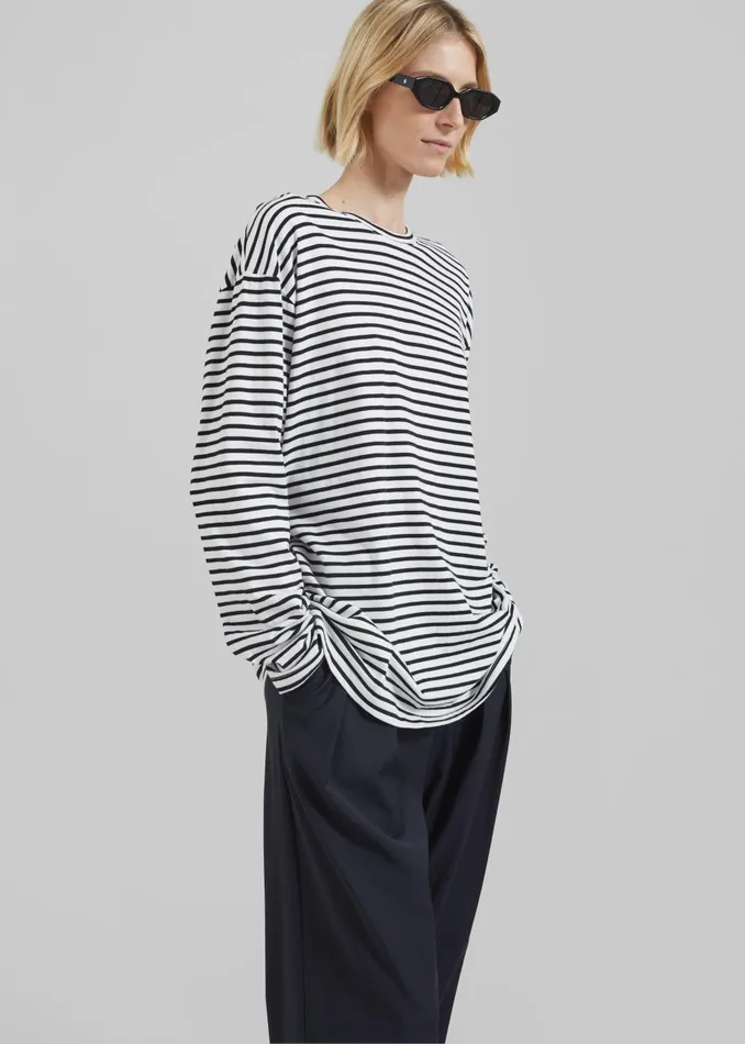 Women Salome Long Sleeve Tee 8211 WhiteBlack Stripe The Frankie Shop Tops