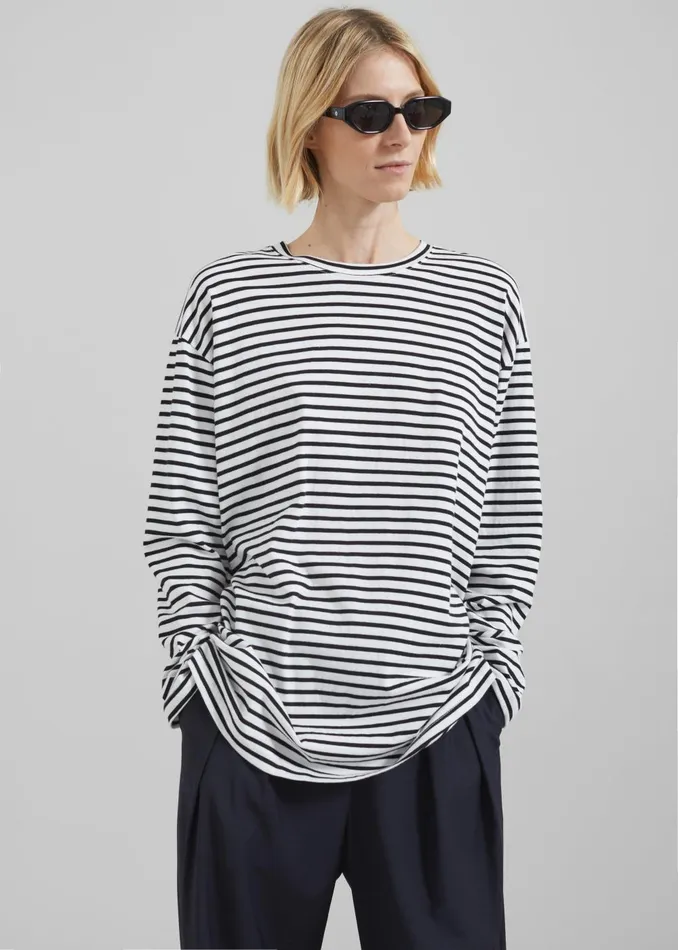 Women Salome Long Sleeve Tee 8211 WhiteBlack Stripe The Frankie Shop Tops