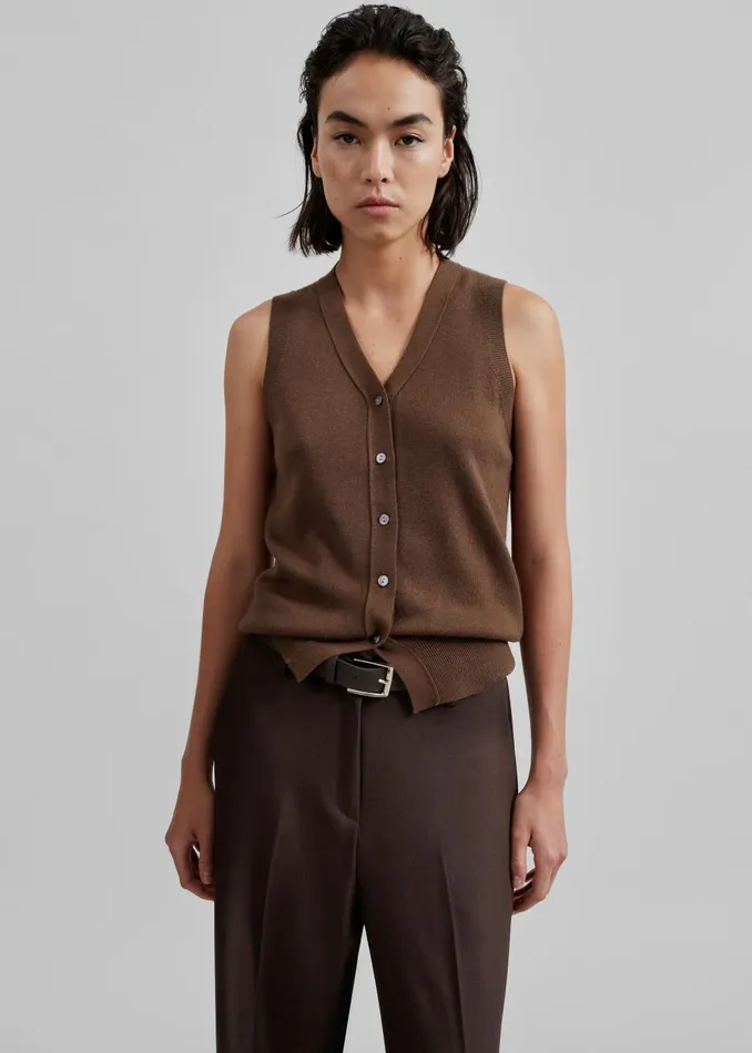 Women Samah Knit Vest 8211 Brown The Frankie Shop Knitwear