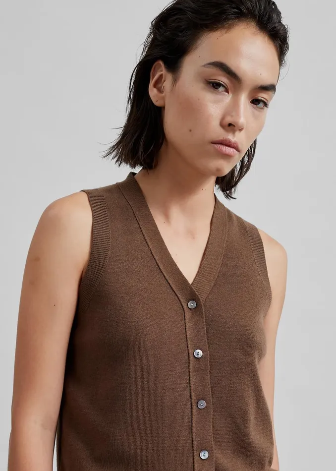 Women Samah Knit Vest 8211 Brown The Frankie Shop Knitwear