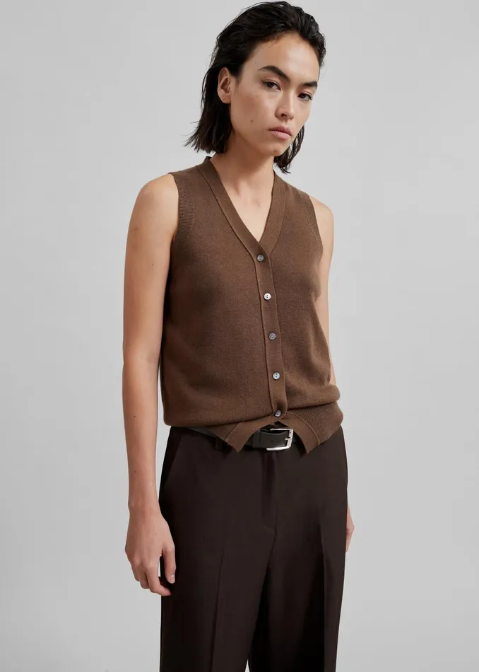 Women Samah Knit Vest 8211 Brown The Frankie Shop Knitwear