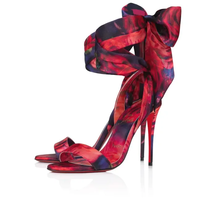 Women Sandale Du Desert 100 Mm Strappy Sandals 8211 Roses Printed Crepe Satin 8211 Multicolor Christian Louboutin Sandals and Slides
