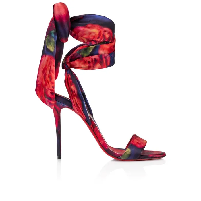 Women Sandale Du Desert 100 Mm Strappy Sandals 8211 Roses Printed Crepe Satin 8211 Multicolor Christian Louboutin Sandals and Slides
