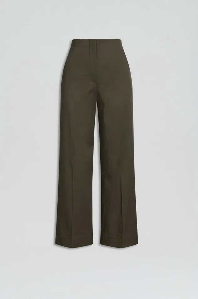 Women SATEEN CROPPED WIDE LEG TROUSER KHAKI Trousers Scanlan Theodore Women SATEEN CROPPED WIDE LEG TROUSER KHAKI Trousers Scanlan Theodore