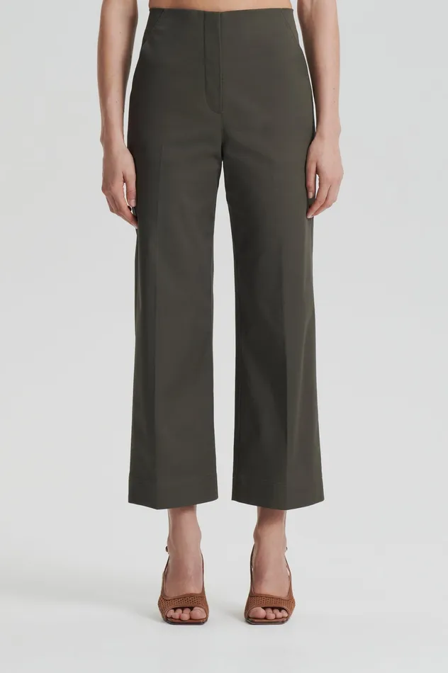 Women SATEEN CROPPED WIDE LEG TROUSER KHAKI Trousers Scanlan Theodore Women SATEEN CROPPED WIDE LEG TROUSER KHAKI Trousers Scanlan Theodore