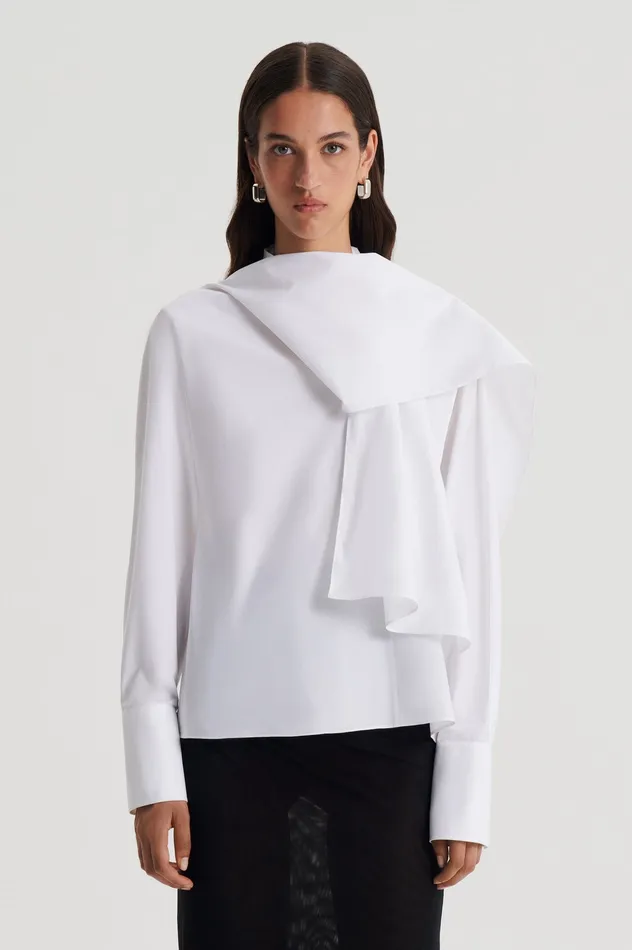 Women Scanlan Theodore PARACHUTE COTTON CRAVAT SHIRT WHITE Shirts Women Scanlan Theodore PARACHUTE COTTON CRAVAT SHIRT WHITE Shirts