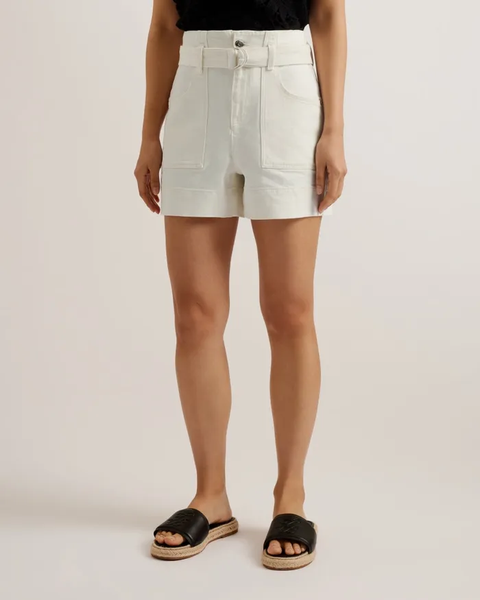 Women SELDA 8211 High Waisted Belted Denim Shorts White Ted Baker Trousers and Shorts Women SELDA 8211 High Waisted Belted Denim Shorts White Ted Baker Trousers and Shorts