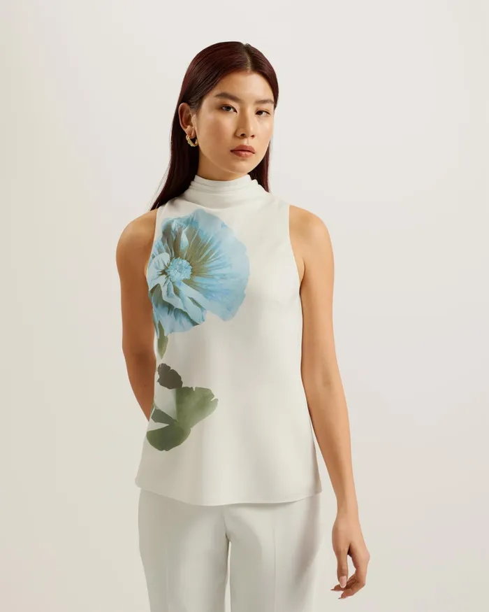 Women SETSUKO 8211 Sleeveless High Neck Floral Detail Top White Ted Baker Tops and Blouses