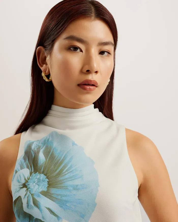 Women SETSUKO 8211 Sleeveless High Neck Floral Detail Top White Ted Baker Tops and Blouses