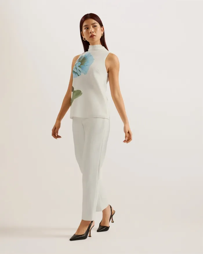 Women SETSUKO 8211 Sleeveless High Neck Floral Detail Top White Ted Baker Tops and Blouses
