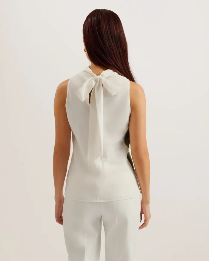 Women SETSUKO 8211 Sleeveless High Neck Floral Detail Top White Ted Baker Tops and Blouses