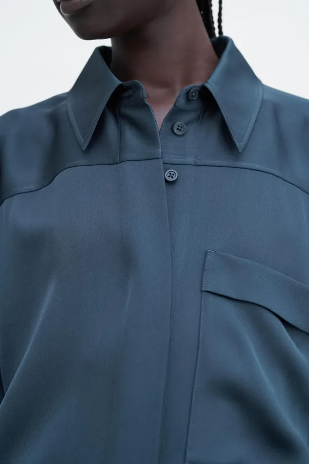 Women Shiny Pocket Blouse Dawn Blue Filippa K Shirts and Blouses