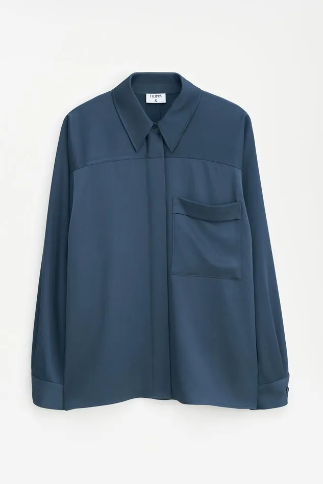 Women Shiny Pocket Blouse Dawn Blue Filippa K Shirts and Blouses