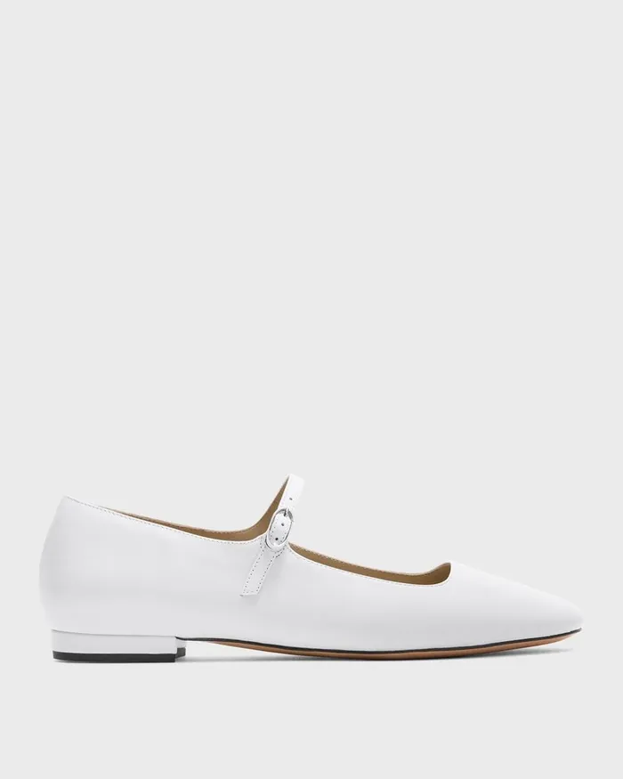 Women Shoes Theory Mary Jane Ballerina Flat In Leather White