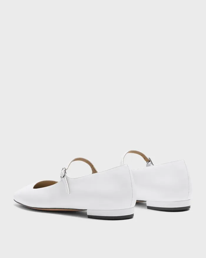 Women Shoes Theory Mary Jane Ballerina Flat In Leather White