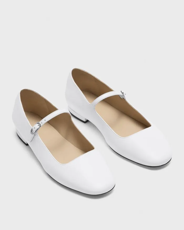 Women Shoes Theory Mary Jane Ballerina Flat In Leather White