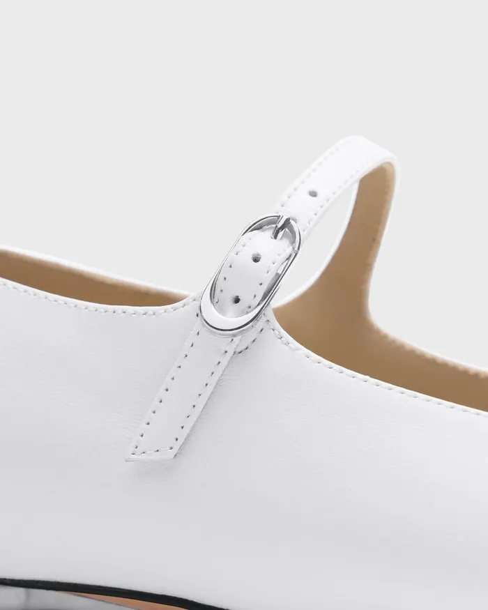 Women Shoes Theory Mary Jane Ballerina Flat In Leather White