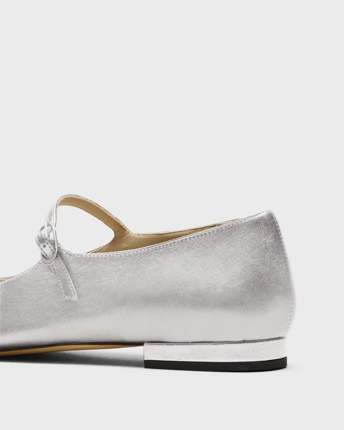 Women Shoes Theory Mary Jane Ballerina Flat In Metallic Leather Silver