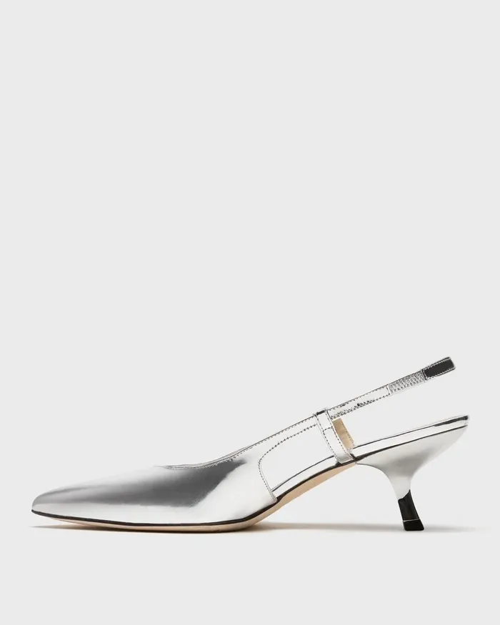 Women Shoes Theory Micro Slingback Pump In Metallic Leather Silver